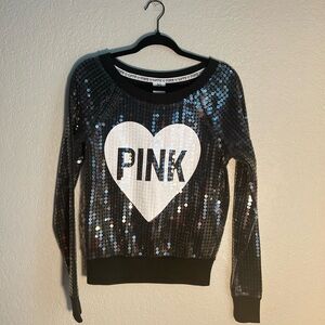 PINK Victoria's Secret Black Sequin Sweater Size XS